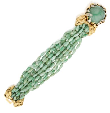 View full screen - View 1 of Lot 341. GOLD, JADE AND DIAMOND BRACELET, DAVID WEBB .
