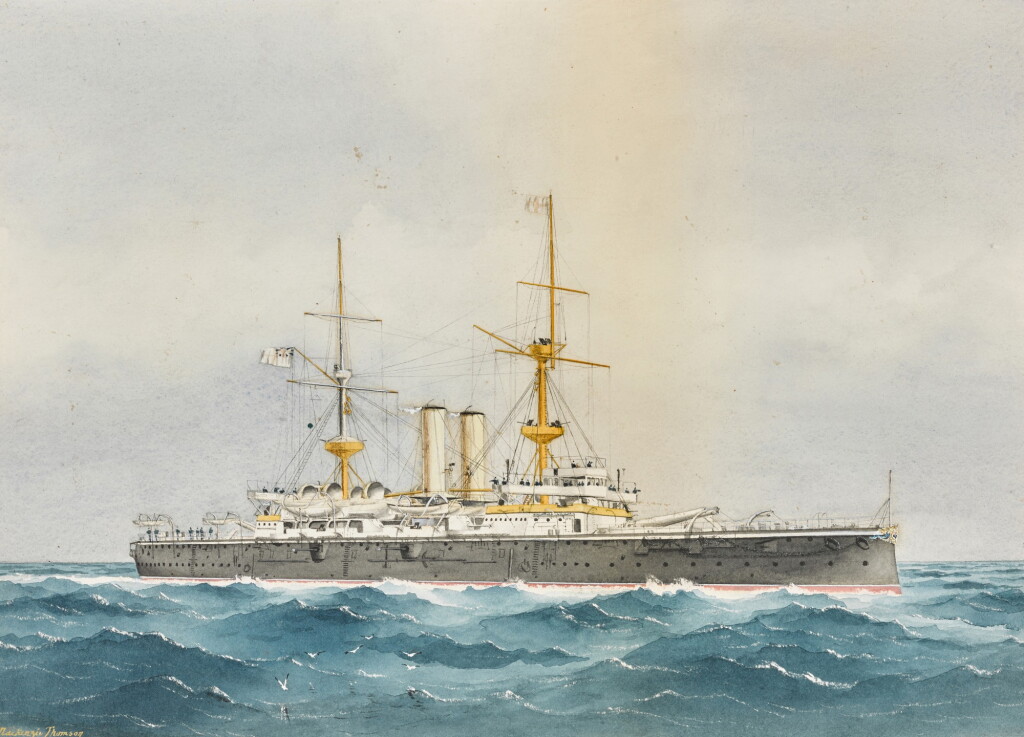 View full screen - View 1 of Lot 136. Portraits of H.M.S. Royal Sovereign and H.M.S. Trafalgar.