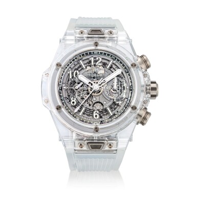 View full screen - View 1 of Lot 2272. Big Bang Unico Sapphire, Reference 411.JX.1170.RX | A limited edition sapphire semi-skeletonised flyback chronograph wristwatch with date, Circa 2016 | 宇舶 | Big Bang Unico Sapphire 型號411.JX.1170.RX | 限量版藍寶石半鏤空飛返計時腕錶,備日期顯示,約2016年製.