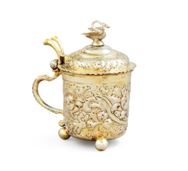 View full screen - View 1 of Lot 144. A German parcel-gilt silver covered tankard, Joachim Haussner, Nurnberg, circa 1670 | Chope couverte en vermeil par Joachim Haussner, Nuremberg, vers 1670.