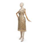 Maria Ellington Cole, Mrs. Nat King Cole, I. Magnin Embellished Oyster Satin Cocktail Dress, late 1950s-early 1960s