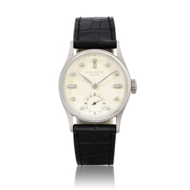 View full screen - View 1 of Lot 1029. Calatrava, Ref. 96 Montre bracelet en platine et sertie de diamants | Platinum and diamond-set wristwatch Faite en 1949 | Made in 1949.