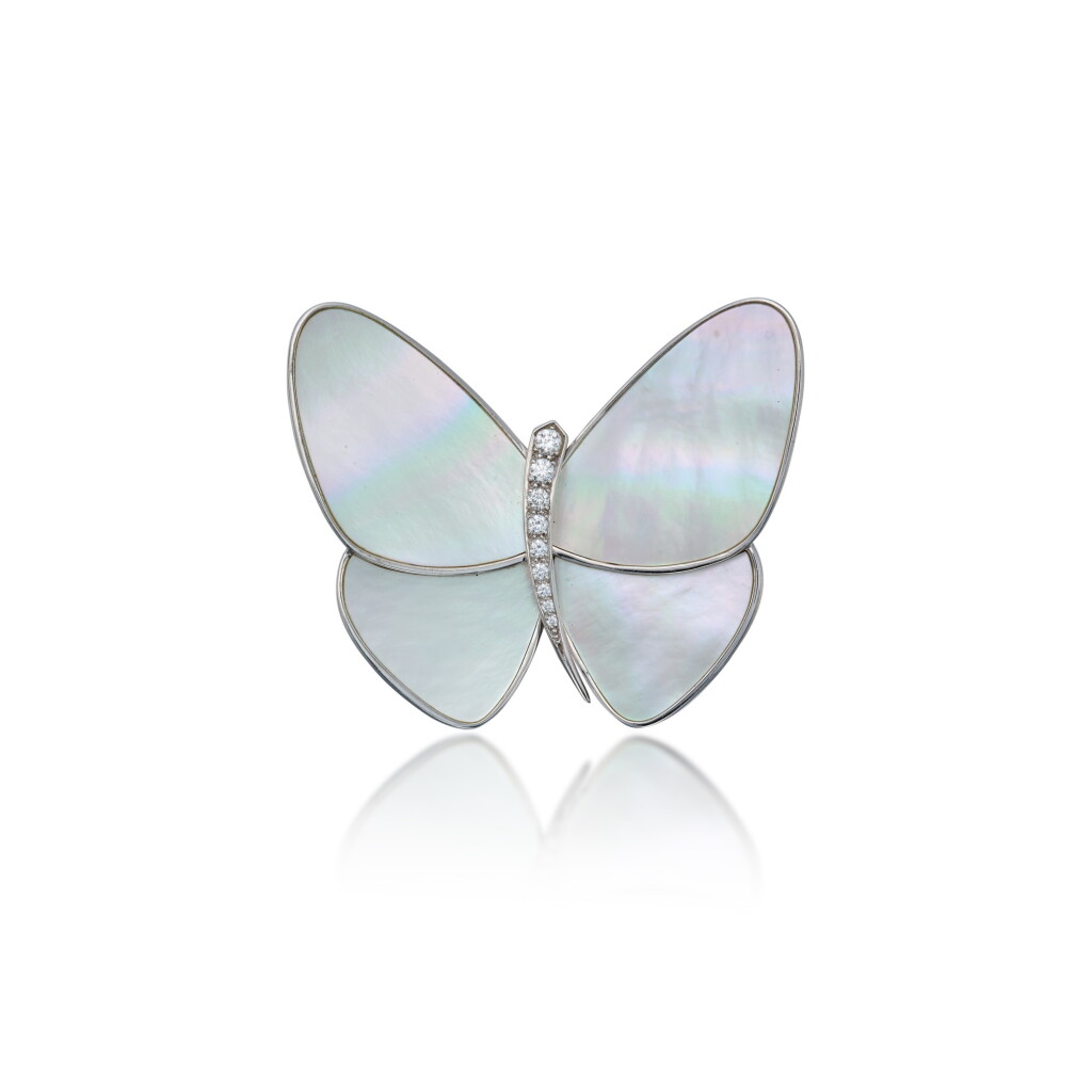 View full screen - View 1 of Lot 378. Mother-of-Pearl and Diamond 'Butterfly' Clip-Brooch, France.
