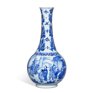 View full screen - View 1 of Lot 211. A blue and white 'figural' bottle vase, Ming dynasty, Chongzhen period.