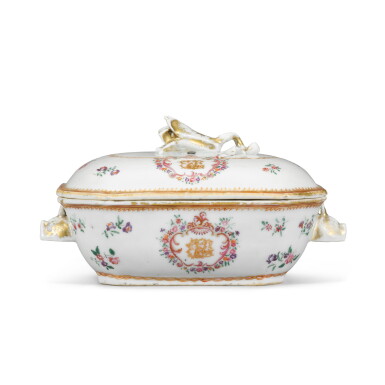 View full screen - View 1 of Lot 317. A famile-rose monogrammed sauce tureen and cover, Qing dynasty, 18th century.