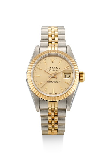View full screen - View 1 of Lot 8084. ROLEX | DATEJUST, REFERENCE 69173, A YELLOW GOLD AND STAINLESS STEEL WRISTWATCH WITH DATE AND BRACELET, CIRCA 1988.