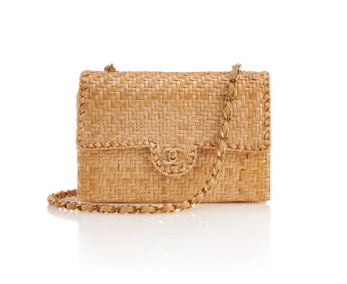 View full screen - View 1 of Lot 184. CHANEL | WICKER RATTAN WITH GOLD-TONE METAL CLASSIC SHOULDER BAG.