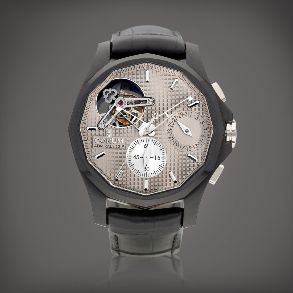 View full screen - View 1 of Lot 8804. Admiral's Cup Seafender Tourbillon | An aluminium tourbillon chronograph wristwatch with date, Circa 2010 | 崑崙 | Admiral's Cup Seafender Tourbillon | 鋁金屬陀飛輪計時腕錶,備日期顯示,約2010年製.