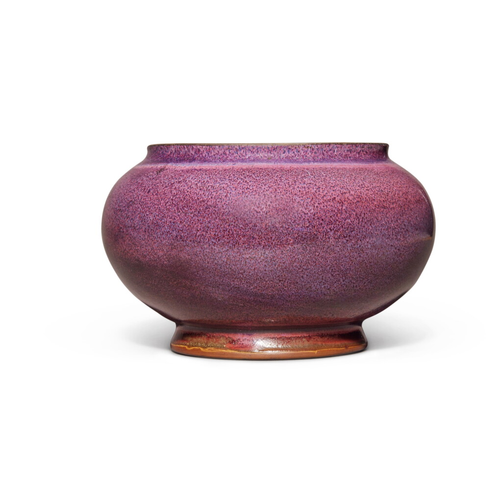 View full screen - View 1 of Lot 106. An exceptionally rare and superb 'Jun' purple-splashed flowerpot, Ming dynasty, early 15th century.
