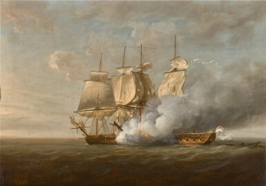 View full screen - View 1 of Lot 83. Engagement between the French frigate Cléopâtre and HMS Nymph, under the command of Captain Edward Pellew, off Start Point, Devon 18 June 1793.