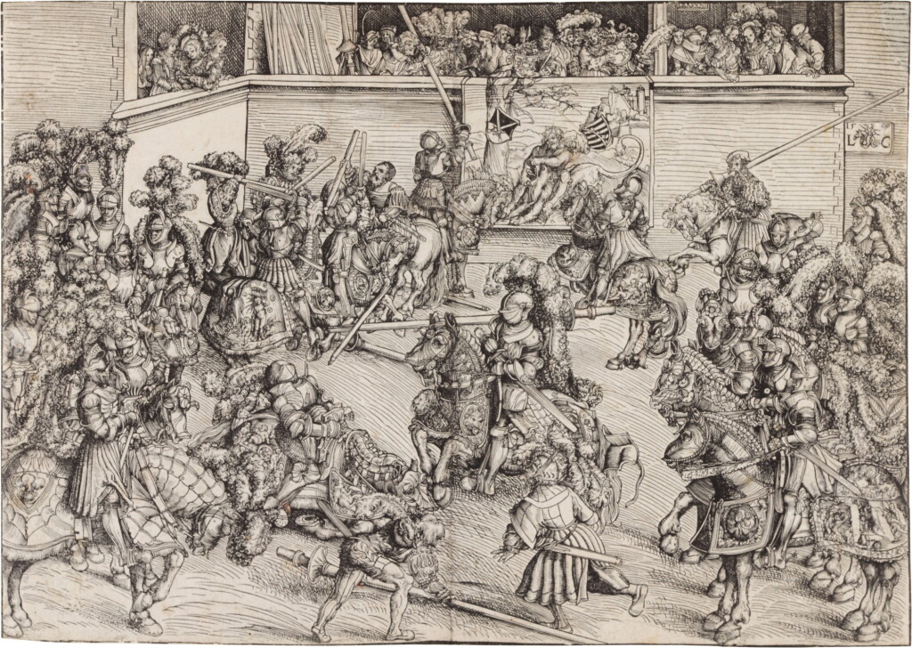 View full screen - View 1 of Lot 44. The Second Tournament with the Tapestry of Samson and the Lion (B. 126; Holl. 117).