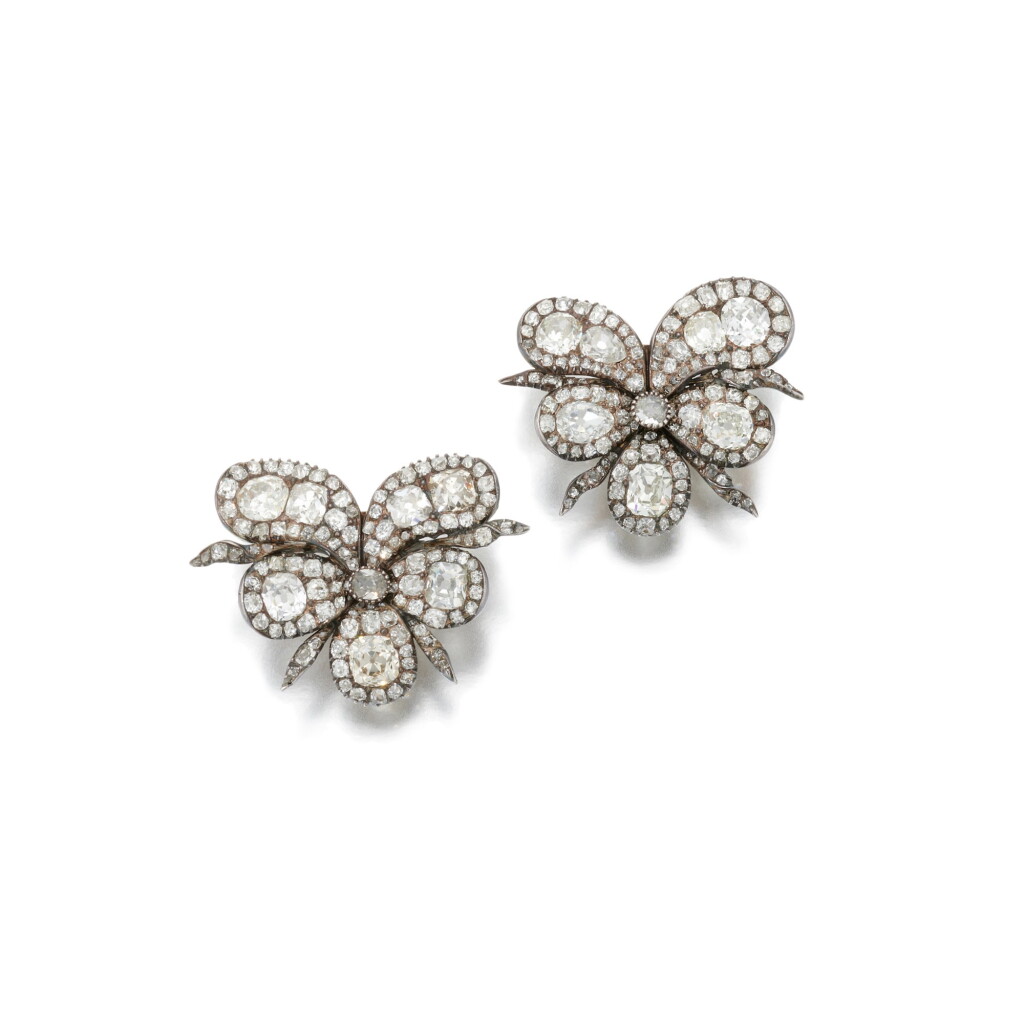 View full screen - View 1 of Lot 370. Pair of diamond ear clips, early 19th century.
