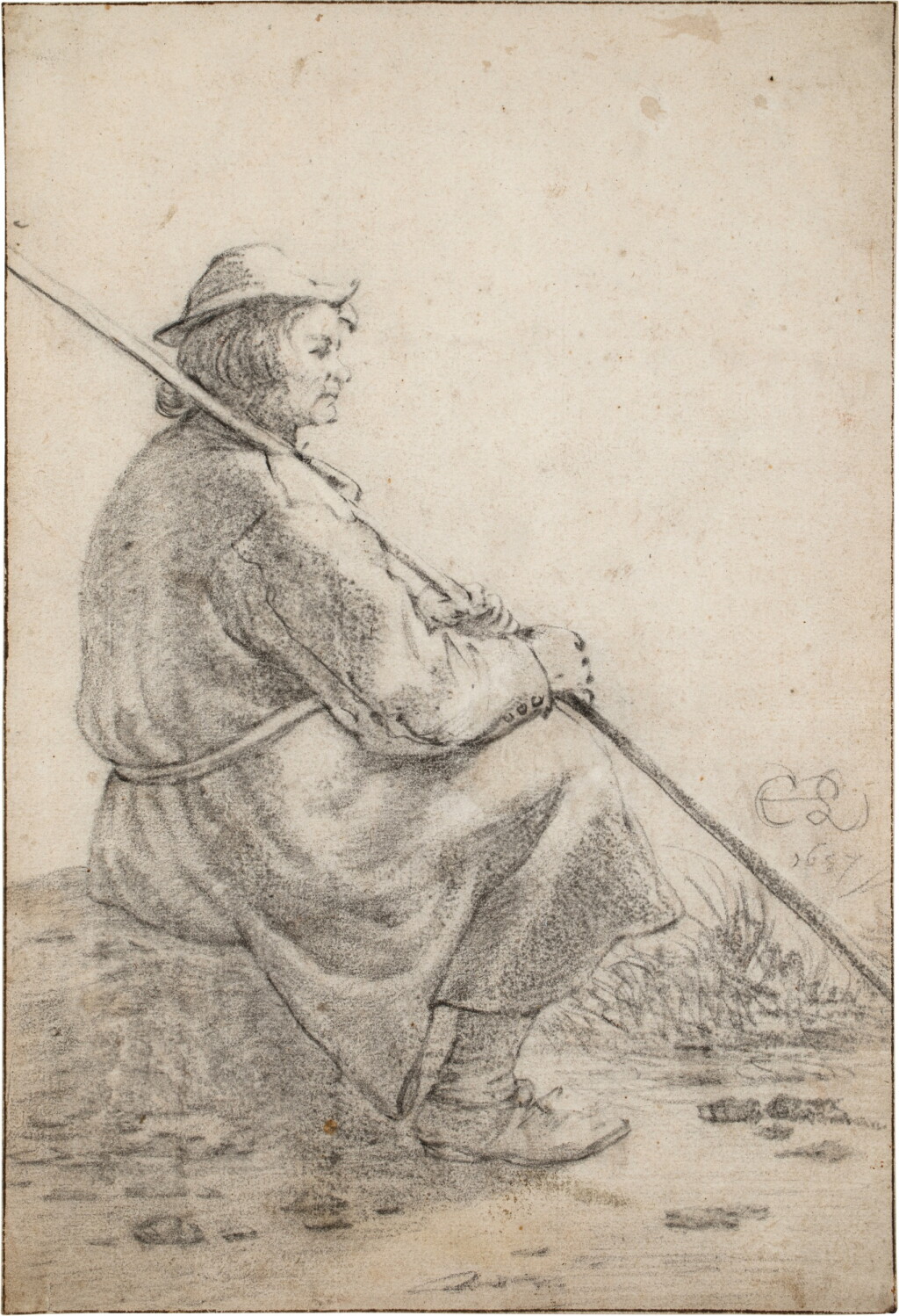 View full screen - View 1 of Lot 154. Seated peasant with a staff.