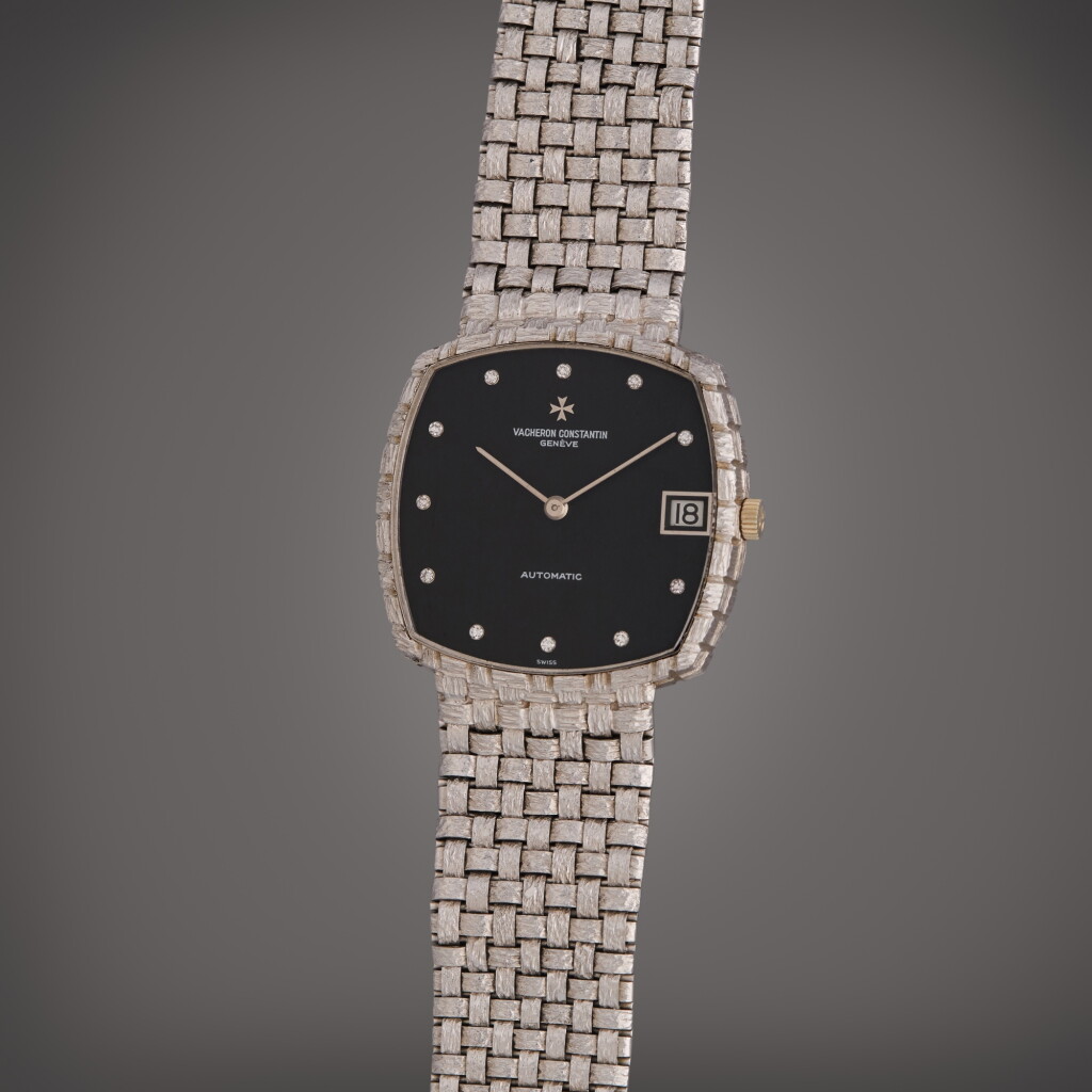 View full screen - View 1 of Lot 46. Reference 7391 0 | A white gold and diamond-set cushion shaped bracelet watch, Circa 1980.
