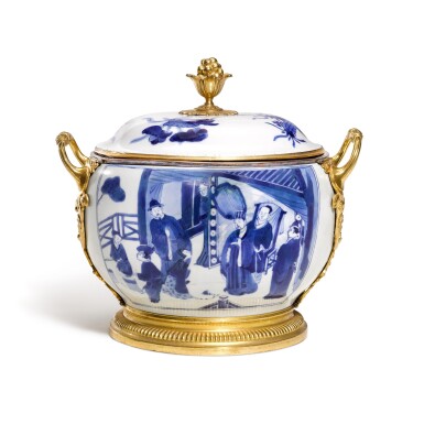 View full screen - View 1 of Lot 37. A Régence gilt-bronze mounted Chinese porcelain bowl and cover, the mounts circa 1720, the porcelain Qing dynasty, Kangxi period (1661-1722).
