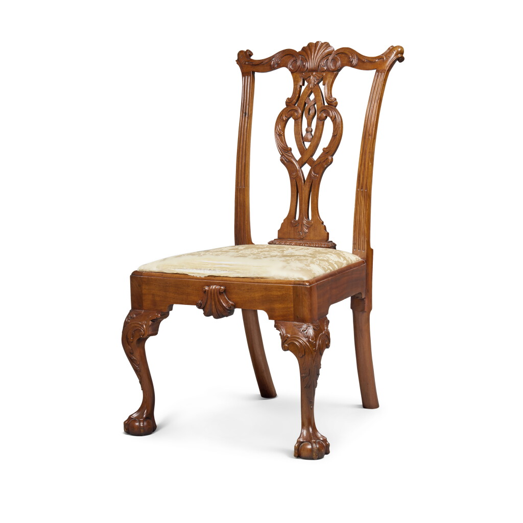 View full screen - View 1 of Lot 820. The Chew Family Very Fine and Rare Chippendale Carved and Figured Mahogany 'Tassel-Back' Side Chair, Philadelphia, Pennsylvania, Circa 1770.