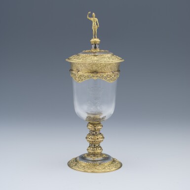 View full screen - View 1 of Lot 51. A GOLD-MOUNTED ROCK CRYSTAL GOBLET & COVER | CIRCA 1830.