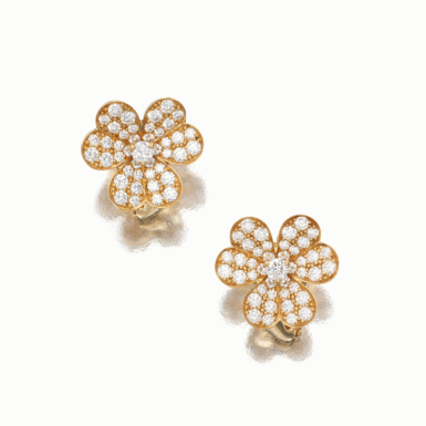 View full screen - View 1 of Lot 262. Pair of Gold and Diamond 'Frivole' Earclips, France.