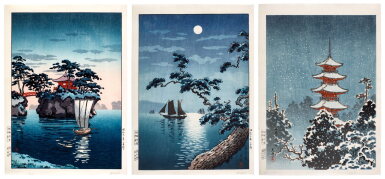 View full screen - View 1 of Lot 109. Tsuchiya Koitsu (1870-1949) | Three woodblock prints | Showa period, 20th century .