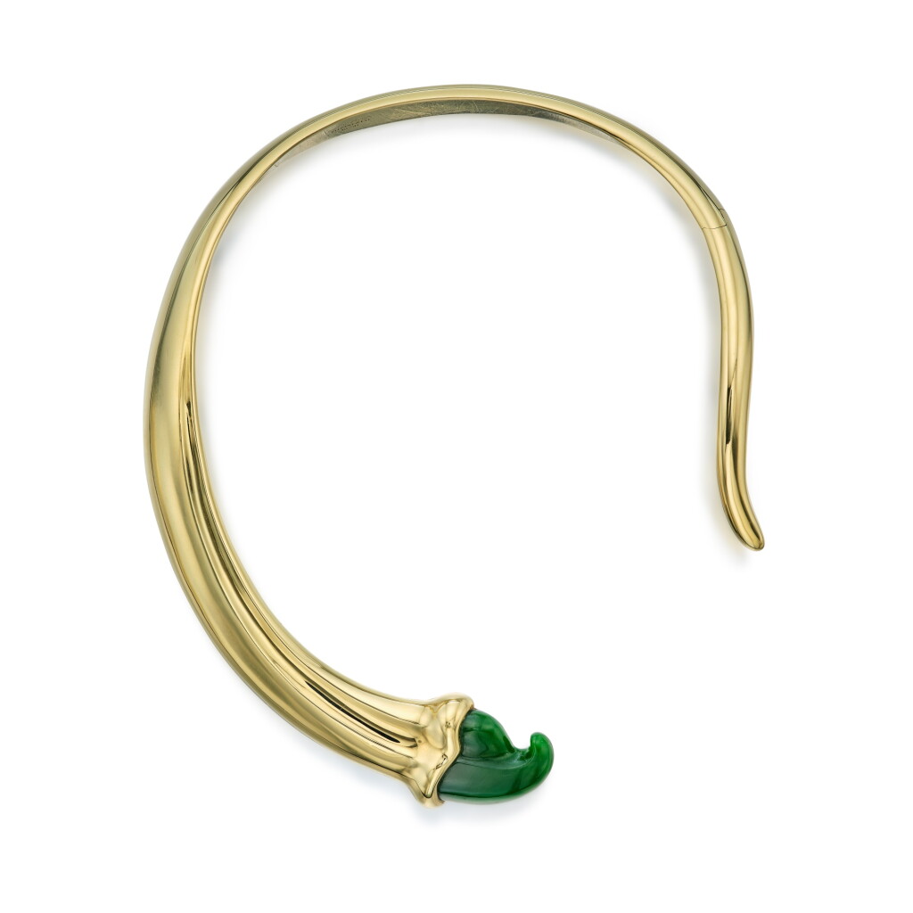 View full screen - View 1 of Lot 527. Gold and Jade 'Claw' Necklace.