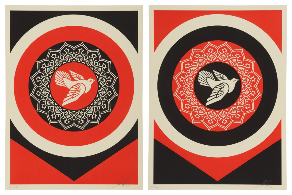 View full screen - View 1 of Lot 107. OBEY PEACE DOVE (RED) & OBEY PEACE DOVE (BLACK).