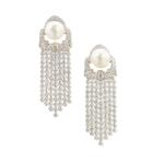 Pair of Cultured Pearl and Diamond Pendant-Earclips