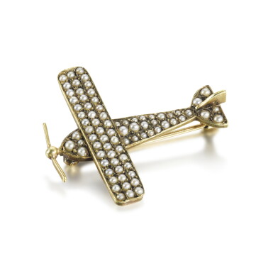 View full screen - View 1 of Lot 196. Half-pearl Airplane Brooch.