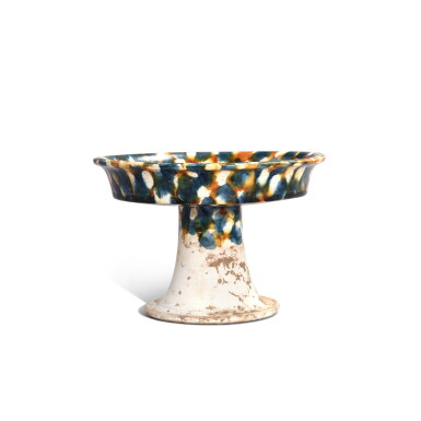 View full screen - View 1 of Lot 3449. A sancai and blue-glazed stem dish, Tang dynasty | 唐 三彩加藍高足盤.