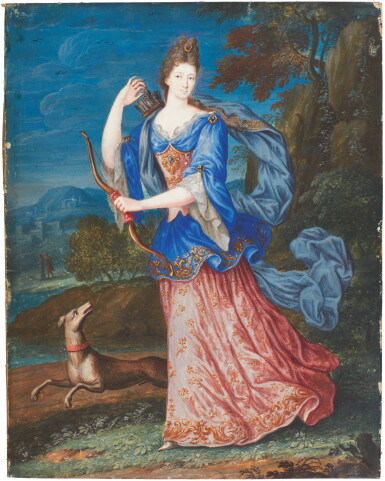 View full screen - View 1 of Lot 48. FRENCH SCHOOL, CIRCA 1660 | PORTRAIT OF A LADY AS DIANA, GODDESS OF THE HUNT.