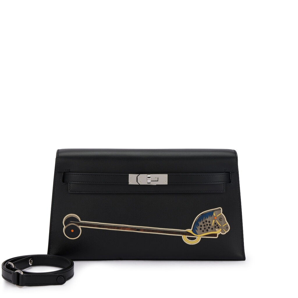 View full screen - View 1 of Lot 1531. Limited Edition Black Tadelakt and Wood Cheval de Bois Kelly Elan Palladium Hardware, 2024.
