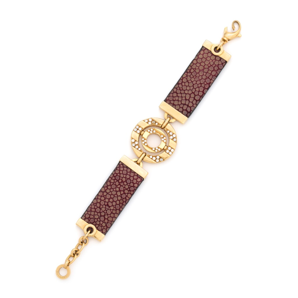 View full screen - View 1 of Lot 221. Diamond and leather bracelet .