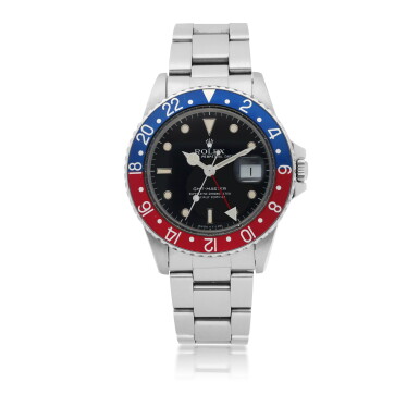 View full screen - View 1 of Lot 97. ROLEX | GMT-MASTER, REF 16750 STAINLESS STEEL DUAL-TIME WRISTWATCH WITH DATE AND BRACELET CIRCA 1986.