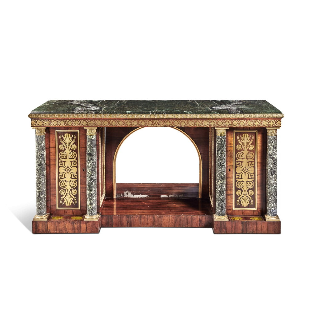 View full screen - View 1 of Lot 180. A Regency Gilt-Bronze Mounted and Brass Inlaid Rosewood Side Cabinet attributed to George Bullock, Circa 1815.