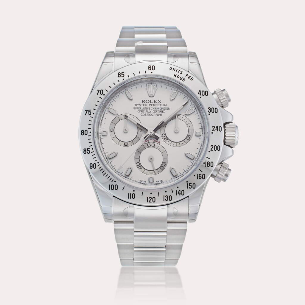 View full screen - View 1 of Lot 6. Reference 116520 Daytona | A stainless steel automatic chronograph wristwatch with bracelet, Circa 2013.
