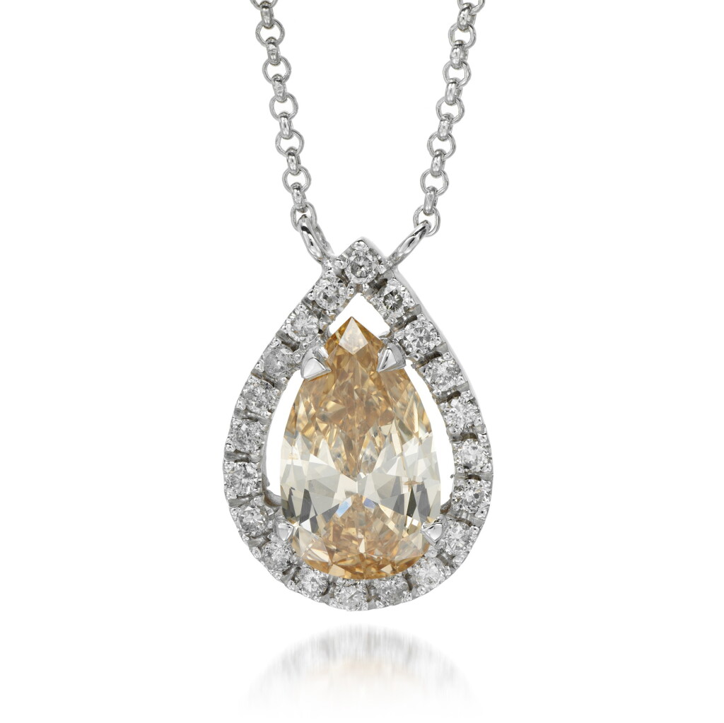 View full screen - View 1 of Lot 152. FANCY YELLOWISH BROWN DIAMOND AND DIAMOND PENDANT NECKLACE.