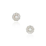 Pair of Natural Pearl and Diamond Earrings