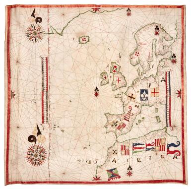 View full screen - View 1 of Lot 13. Illuminated Portolan Chart of Western Europe | by Dierick Vijt | Netherlands, probably Amsterdam | c.1575–1580.