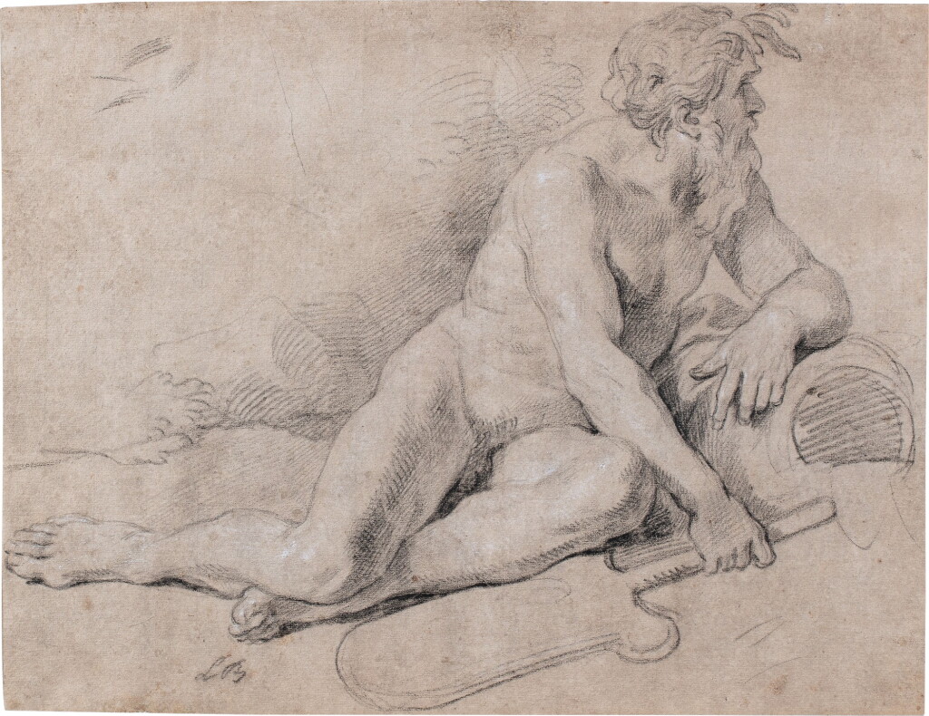 View full screen - View 1 of Lot 666. A study of a river god reclining, holding an oar in his right hand.
