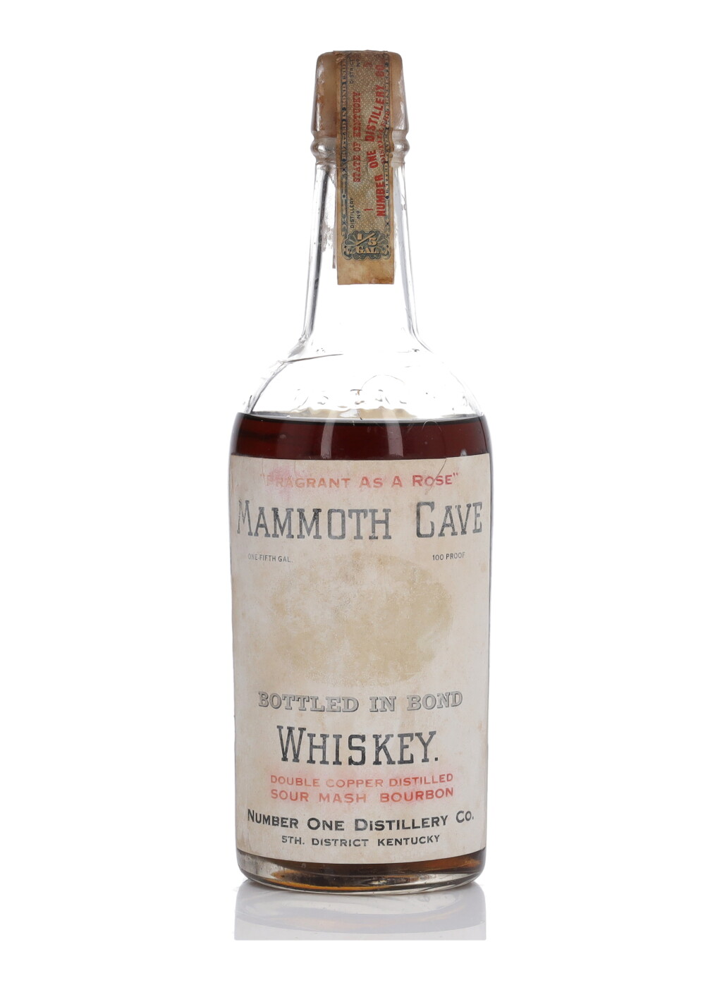 View full screen - View 1 of Lot 1106. Mammoth Cave Bottled In Bond 100 Proof 1900 (1 Bottle 1/5 Gallon).