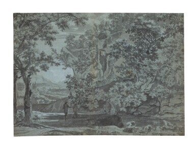 View full screen - View 1 of Lot 65. Wooded river landscape with figures.