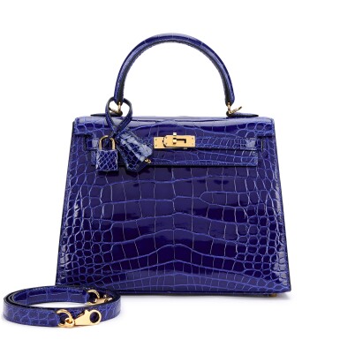 View full screen - View 1 of Lot 929. Bleu Electrique Shiny Mississippiensis Alligator Kelly 25 Sellier Gold Hardware, 2018.