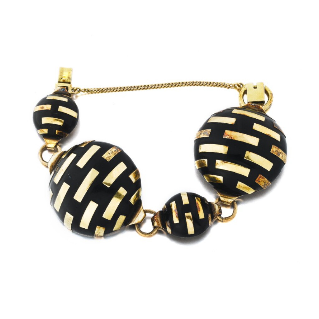 View full screen - View 1 of Lot 746. Jean Desprès | Bracelet émail or et argent | Enamel gold and silver bracelet.