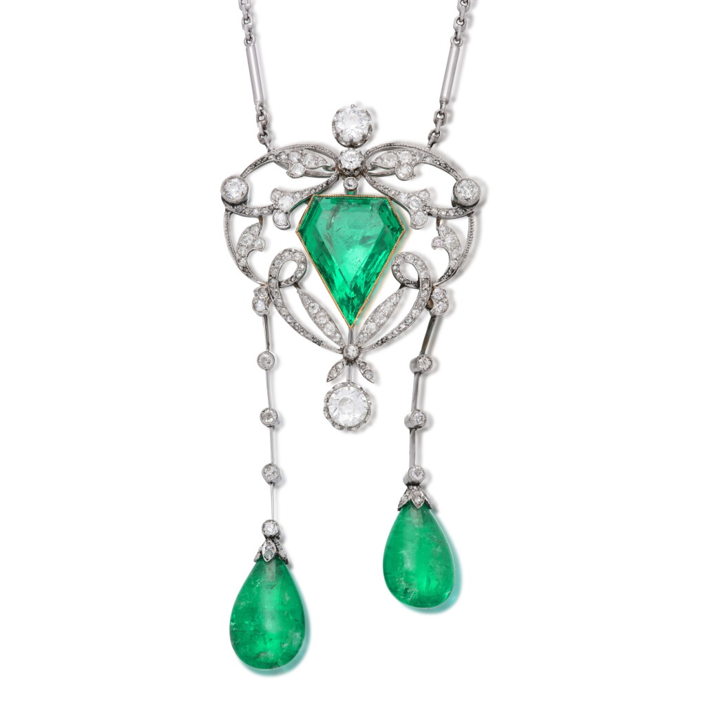 View full screen - View 1 of Lot 472. Emerald and Diamond Pendant-Necklace.