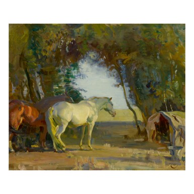 View full screen - View 1 of Lot 75. SIR ALFRED JAMES MUNNINGS, P.R.A., R.W.S. | HAMPSHIRE THORN TREES.