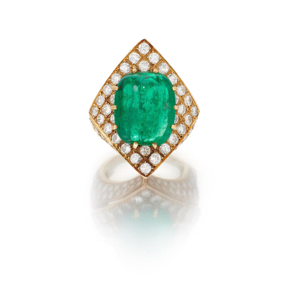 View full screen - View 1 of Lot 164. Emerald and diamond ring (Anello con smeraldo e diamanti).