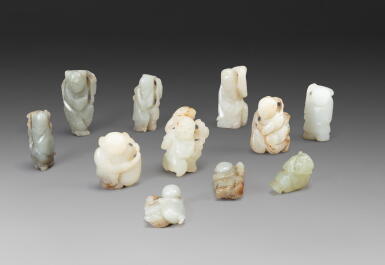 View full screen - View 1 of Lot 205. A group of eleven celadon jade 'boy' carvings Qing dynasty | 清 青白玉童子把件一組十一件.