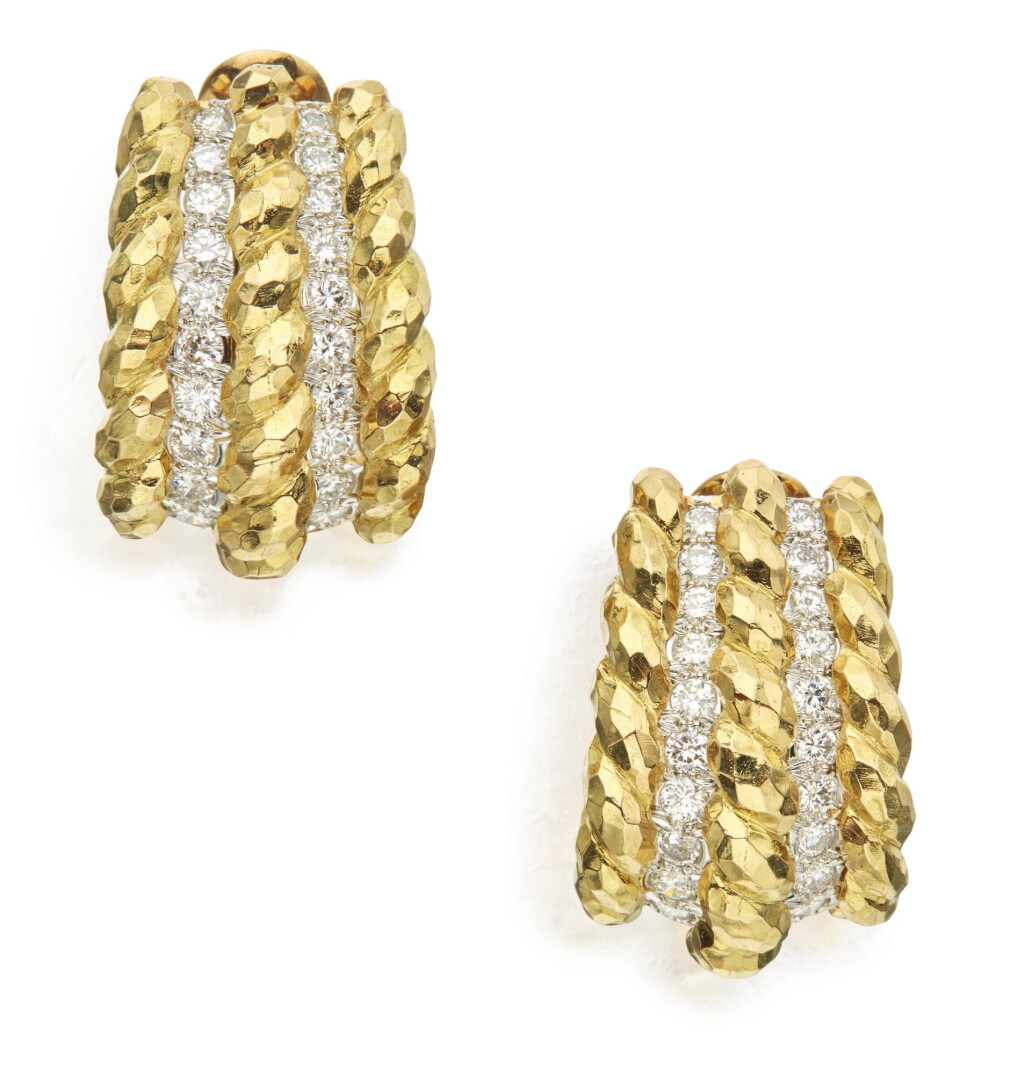 View full screen - View 1 of Lot 316. PAIR OF GOLD AND DIAMOND EARCLIPS, DAVID WEBB .