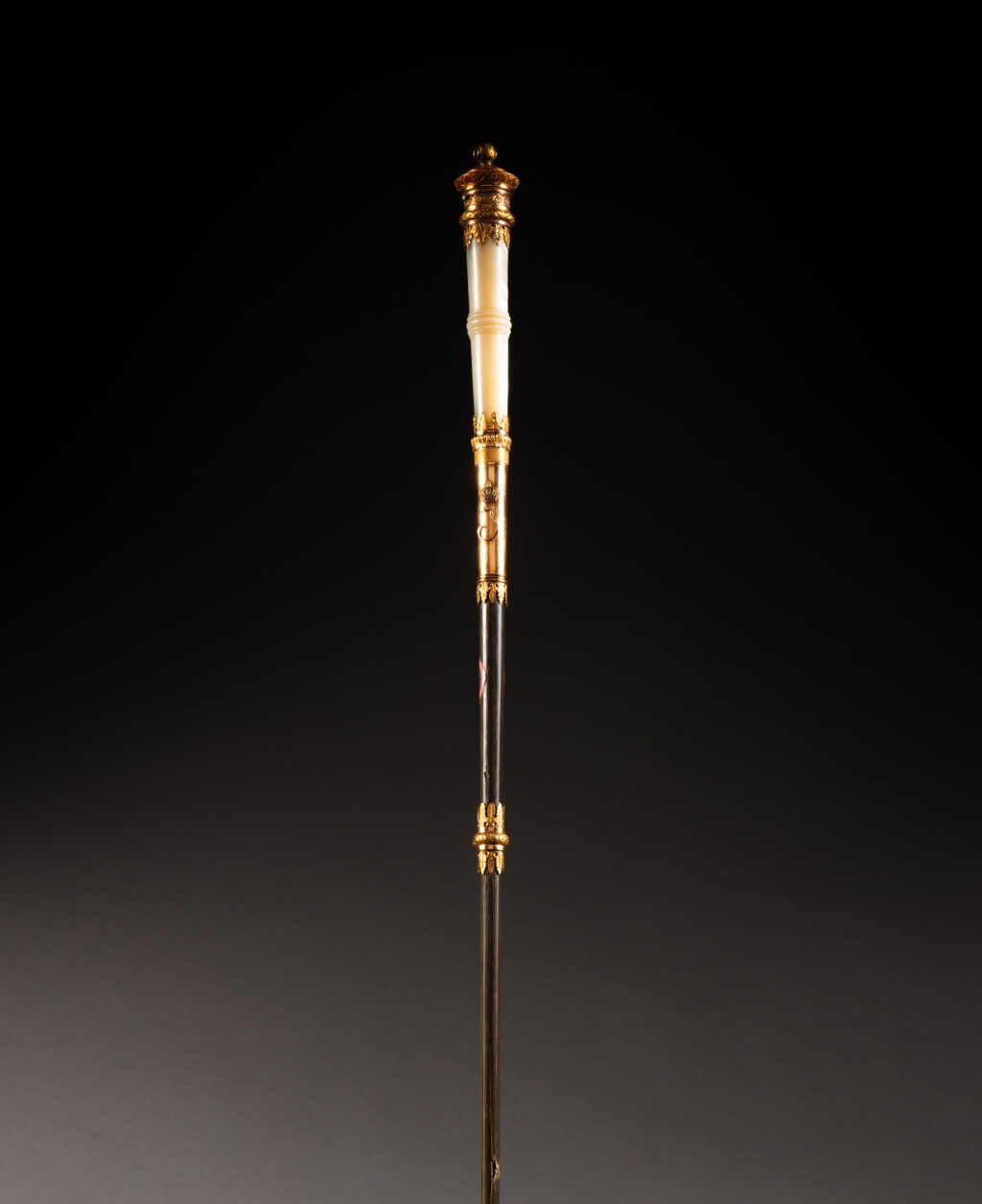 View full screen - View 1 of Lot 21. A French gold, gilt-bronze, whalebone and mother-of-pearl horsewhip with the cypher of Empress Joséphine, Paris, circa 1805-1810.