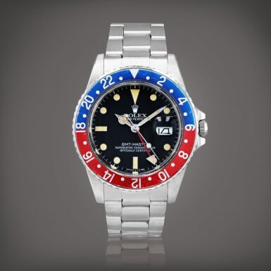 View full screen - View 1 of Lot 651. GMT-Master 'Pepsi', reference 16750 Montre bracelet à double fuseau horaire en acier avec date | Stainless steel dual time zone wristwatch with date and bracelet Vers 1982 | Circa 1982.