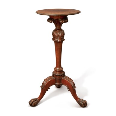 View full screen - View 1 of Lot 556. A GEORGE II MAHOGANY TRIPOD KETTLE OR CANDLE STAND, CIRCA 1740.